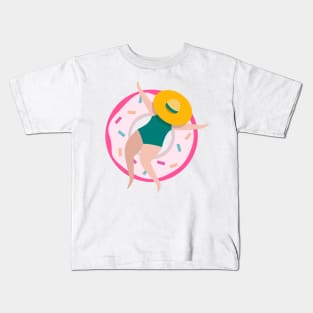 Lady with sunhat sleeping in the doughnut swimming ring Kids T-Shirt